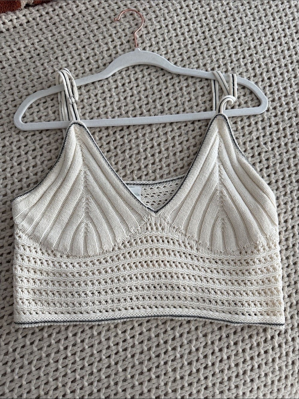 Wild Fable Crochet Knit Bralette Tank Top in Cream with Contrast Trim